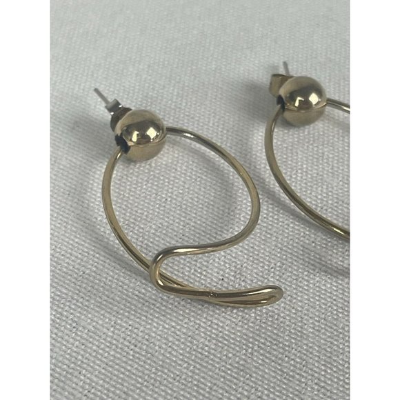 Vintage Gold Tone Swirl Geometric Orbital Dangle Earrings Retro Ball - Picture 2 of 4